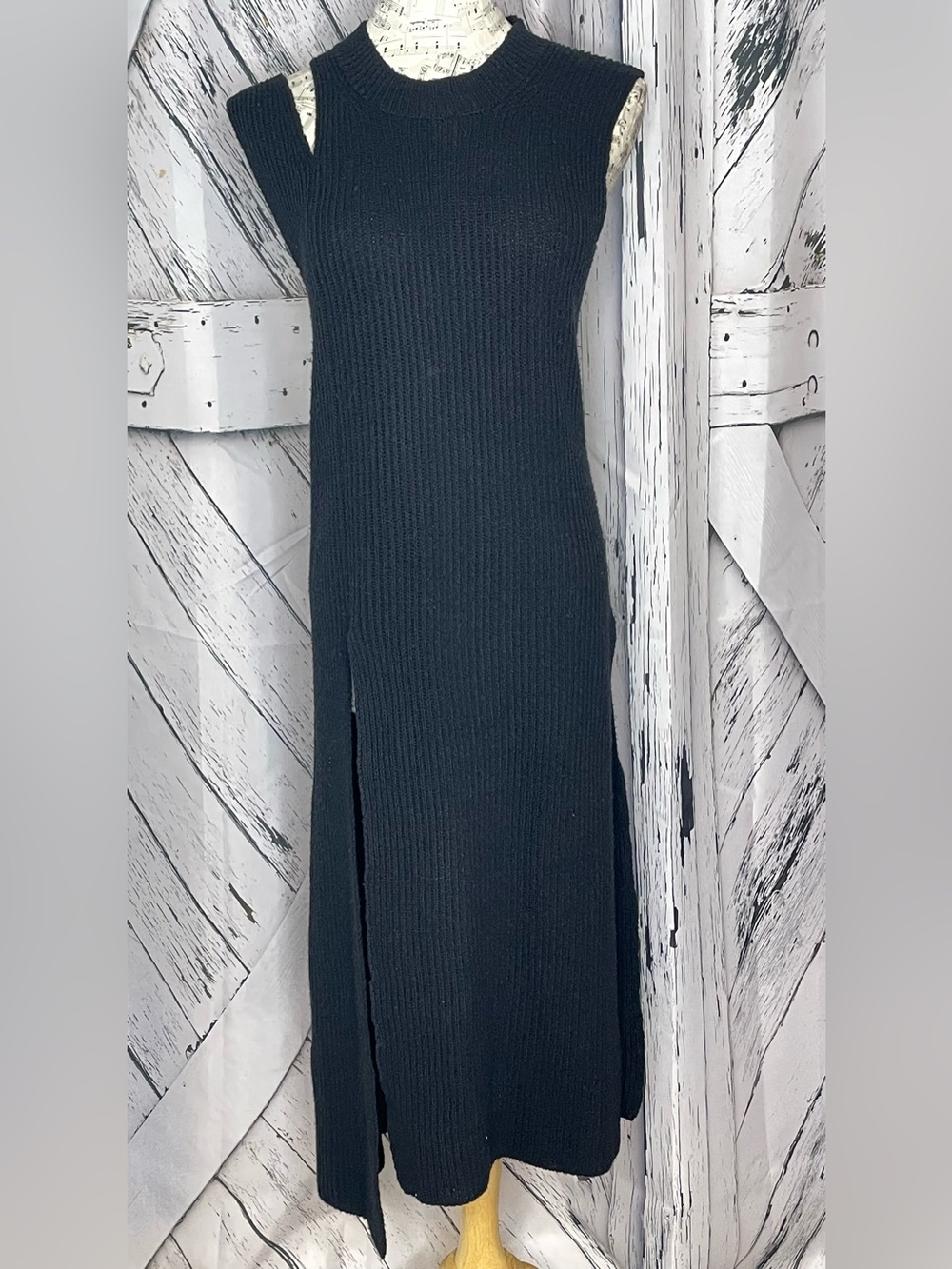 RAIN+ROSE Sleeveless Turtleneck Knit Tunic Vest Black L